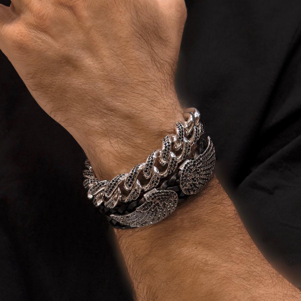 Large Pave Black Diamond Cuban Link Bracelet