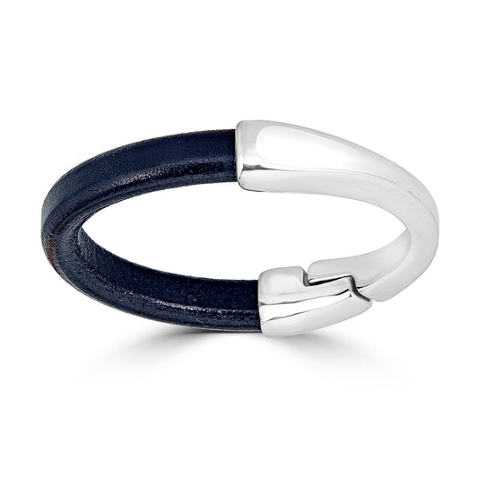 Half Silver Bar Leather Bracelet