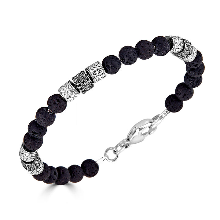 Small KeyDesign Beaded Bracelet With Black Diamond Cylinders