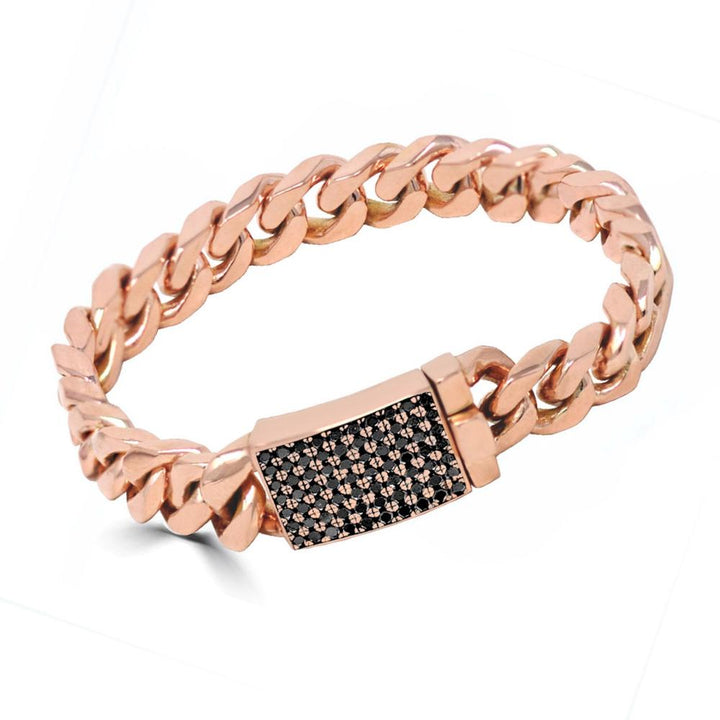 Medium Rose Gold Cuban Link Bracelet With Black Diamond Clasp