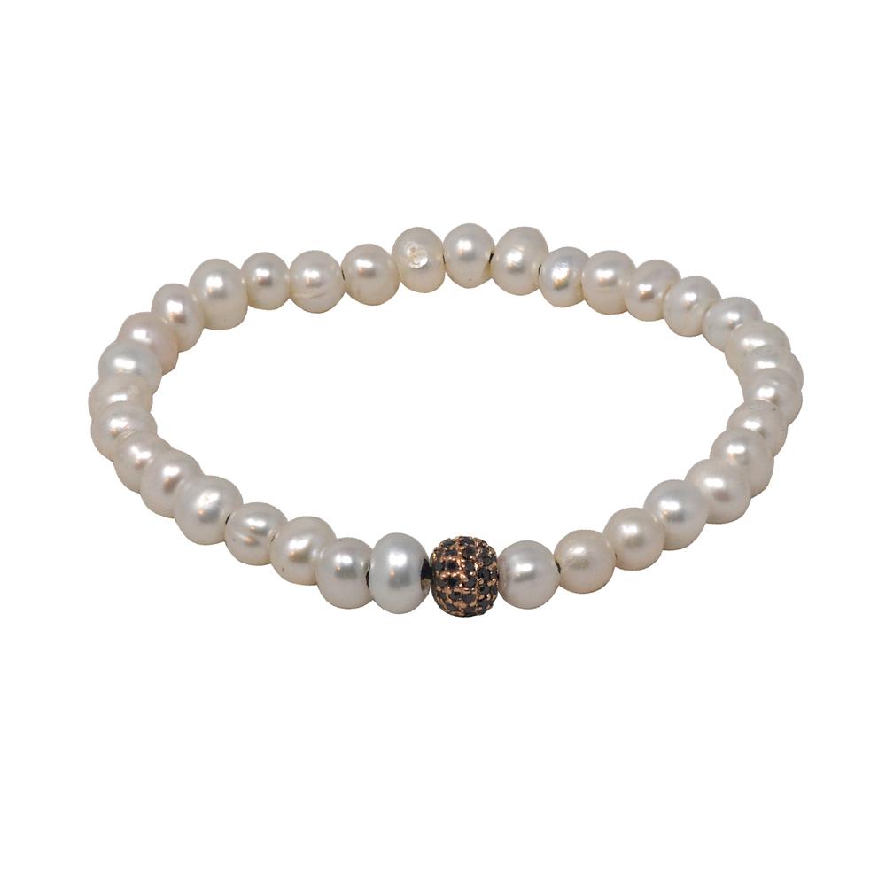 Fresh Water Pearl With Black Diamond Bead Bracelet