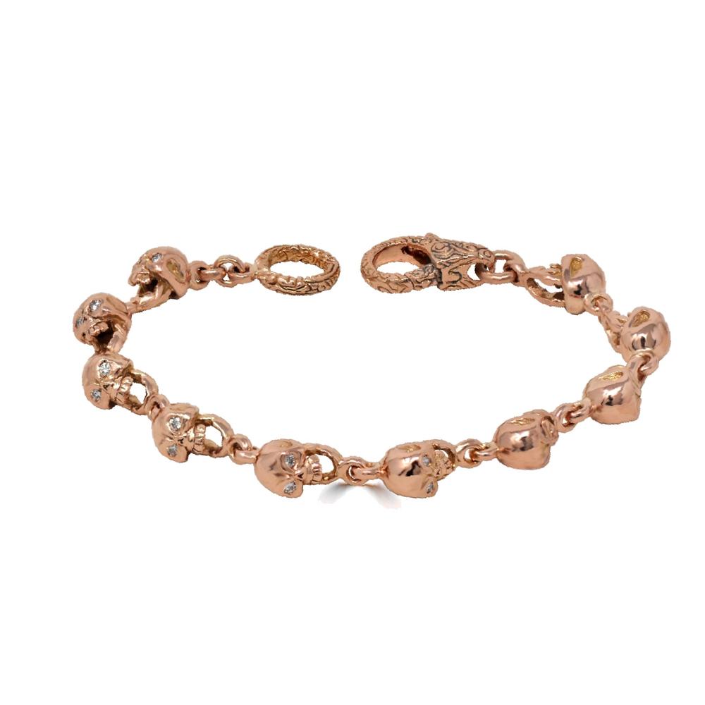 Small White Diamond Skull Link Bracelet In Rose Gold