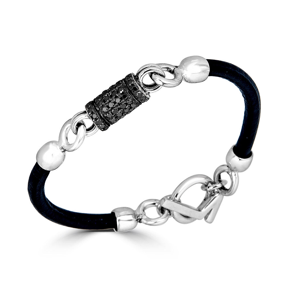 Black Diamond Barrel Leather Bracelet