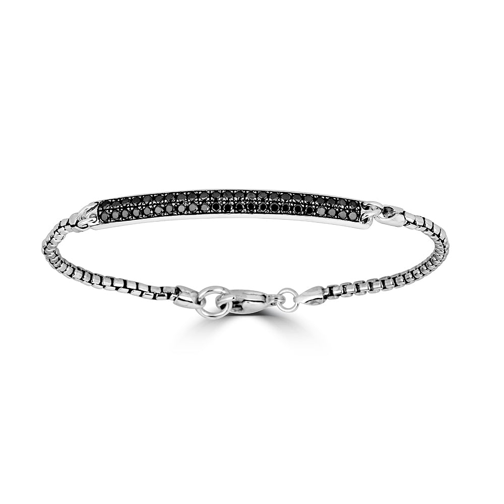 Thin Black Diamond ID Box Chain Bracelet