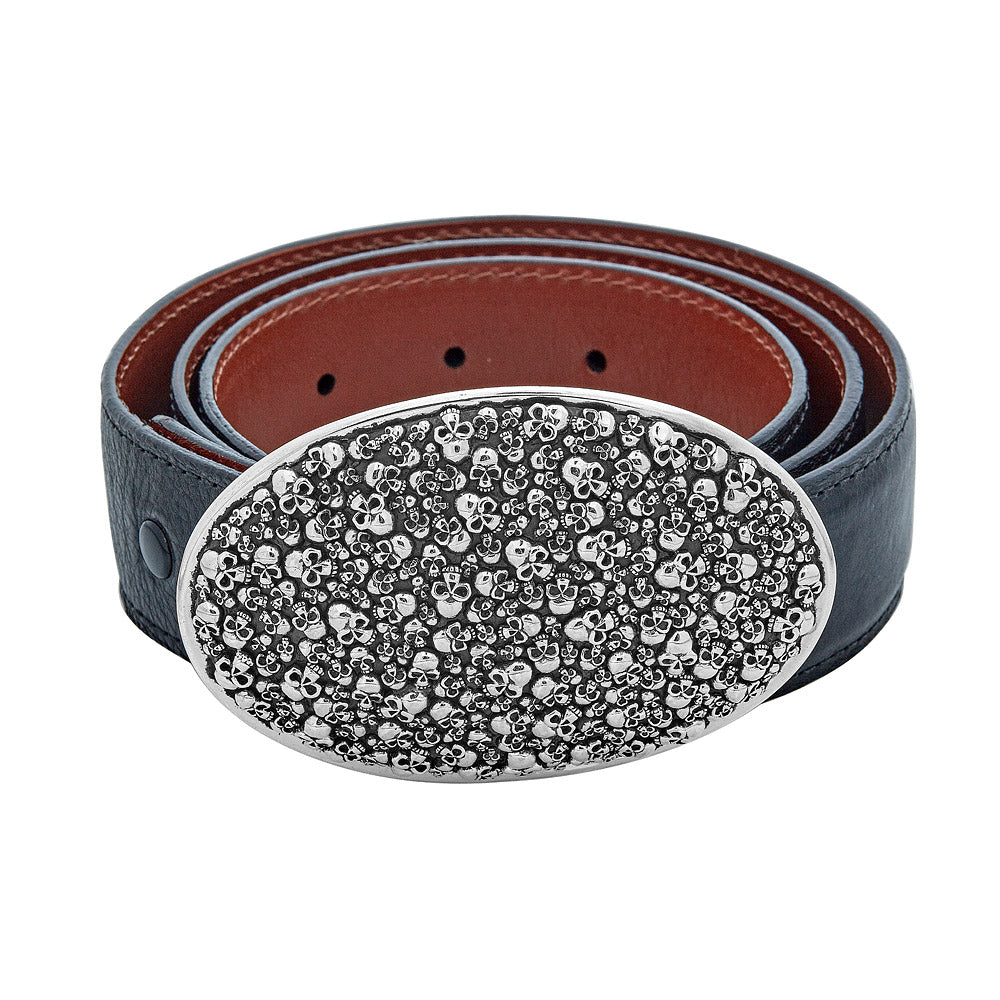 Leather Belt With Mini Skulls Buckle