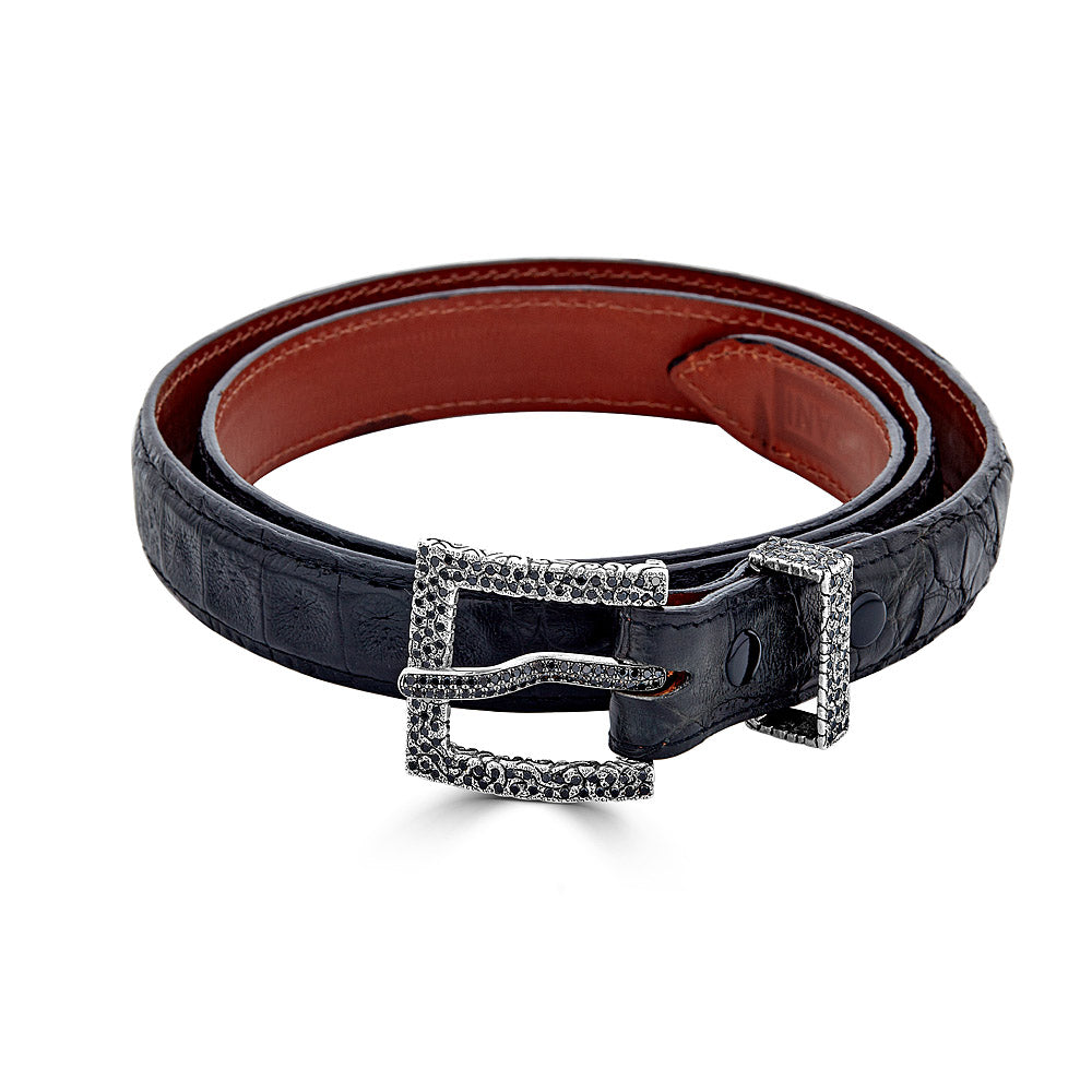 Leather Belt With Black Diamond Buckle