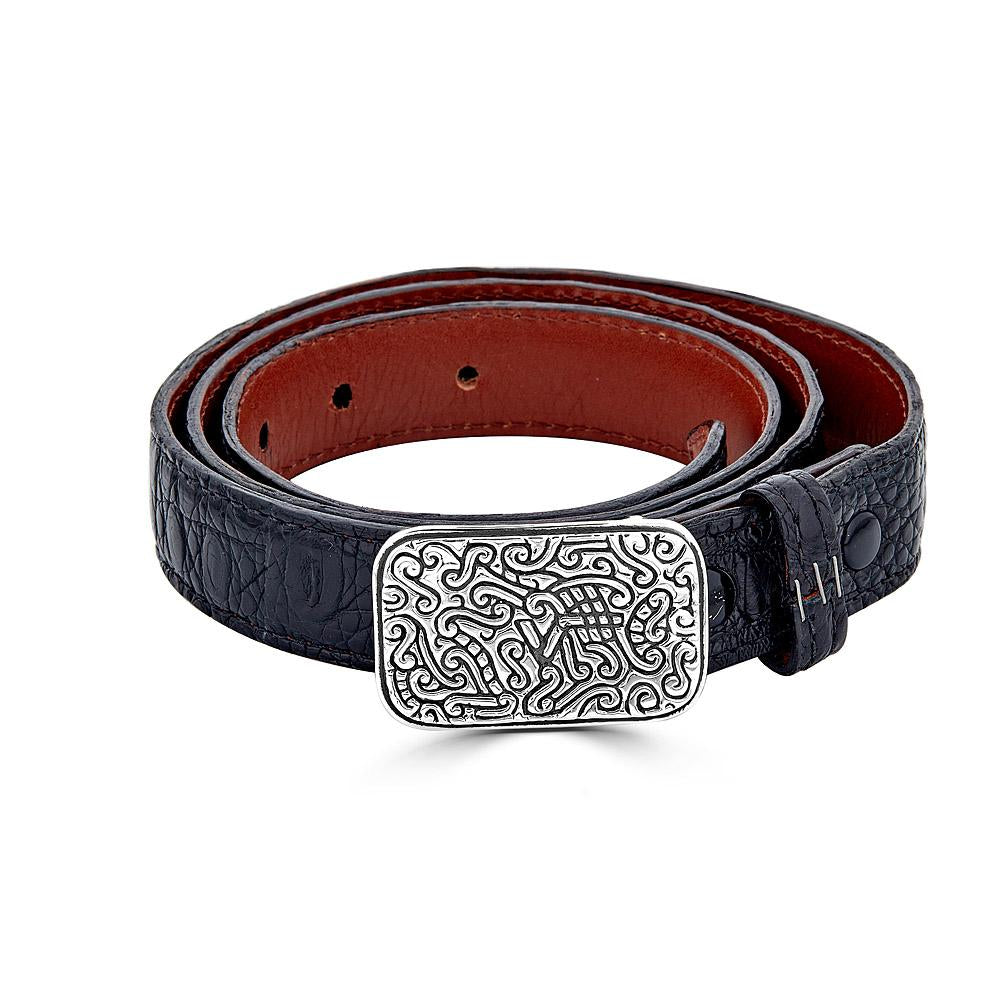 Leather Belt With Rectangular KeyDesign Buckle
