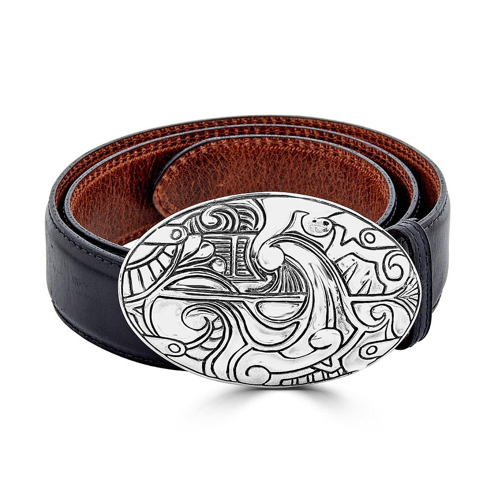 Leather Belt With Oval Keydesign Buckle