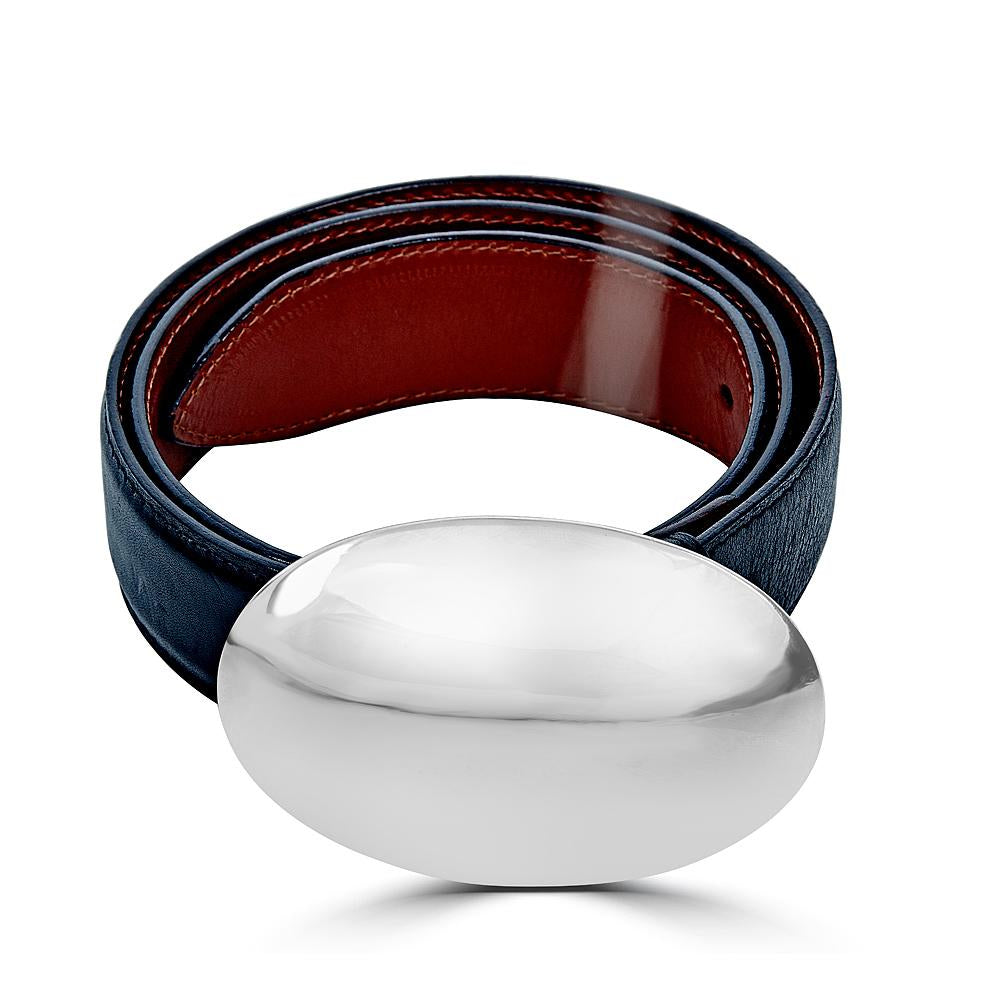 Leather Belt With Oval Plain Buckle