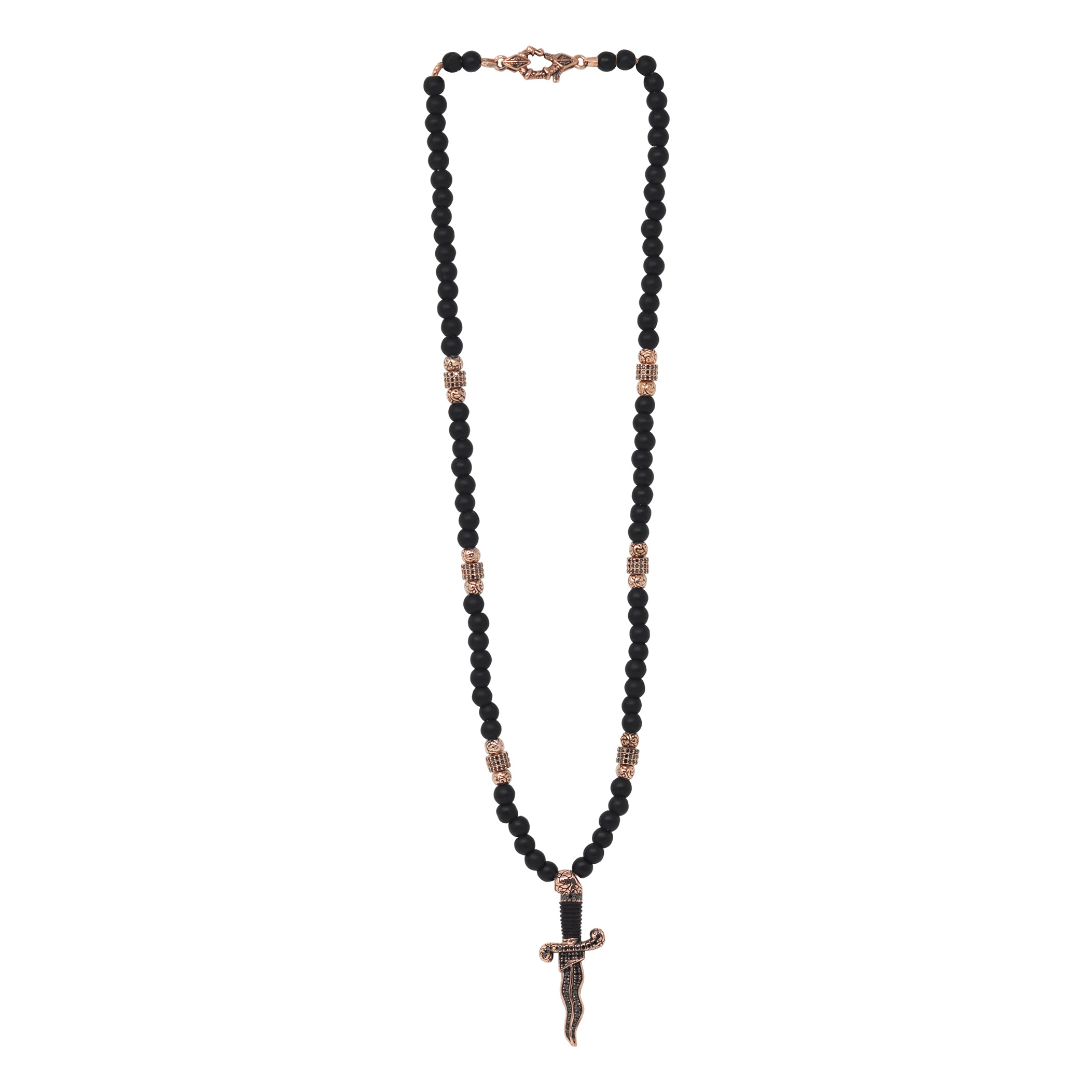 Men's 14k Gold Black Diamond Wood Dagger Beaded Necklace | VERSANI