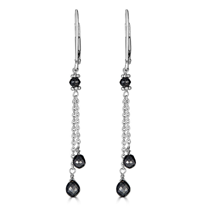 Black Diamond Double Chain Drop Dangle Earrings