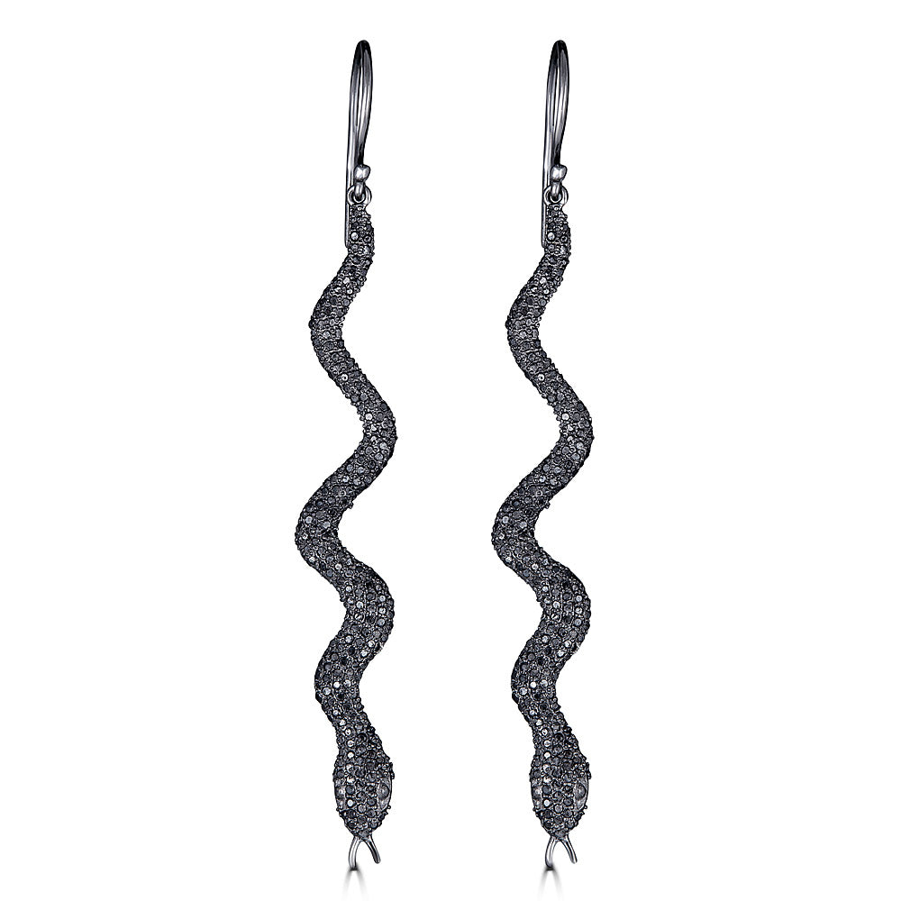 Black Diamond Squiggly Snake Earrings