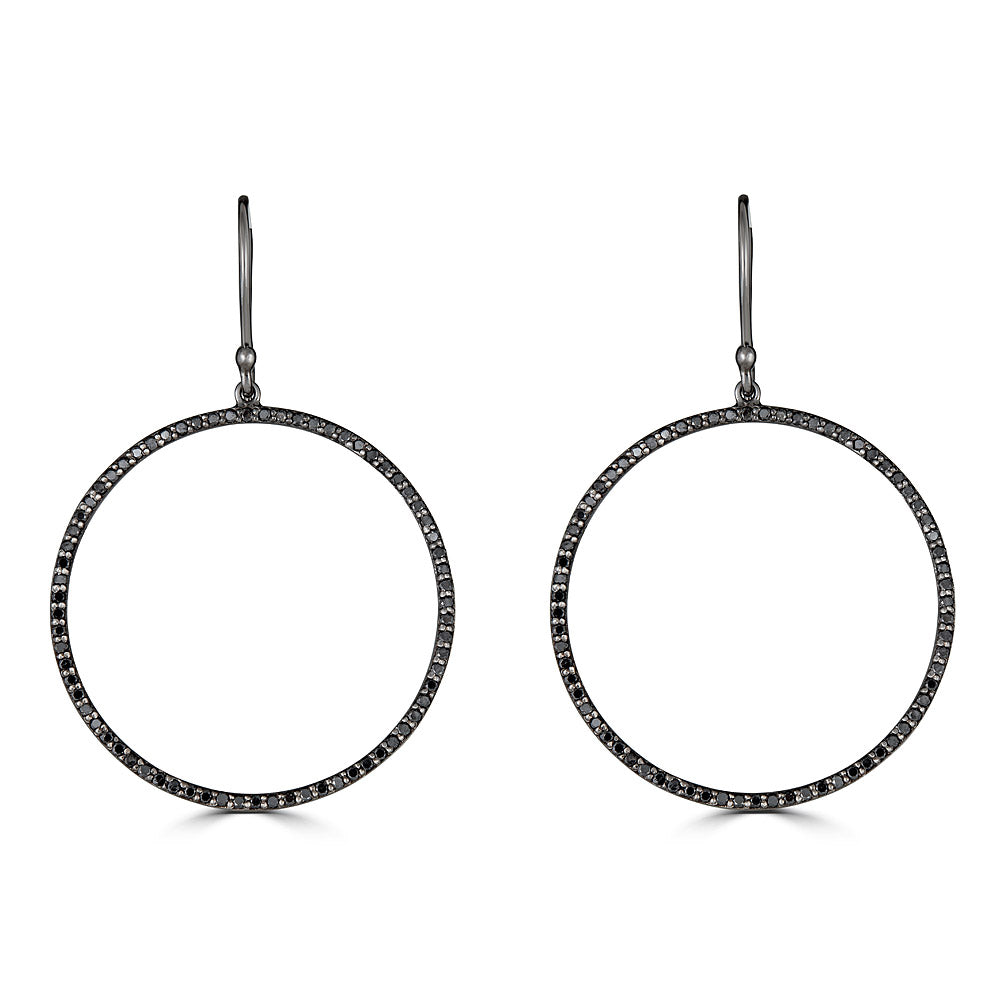 Black Diamond Hanging Hoops Earrings