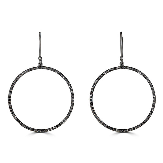Black Diamond Hanging Hoops Earrings