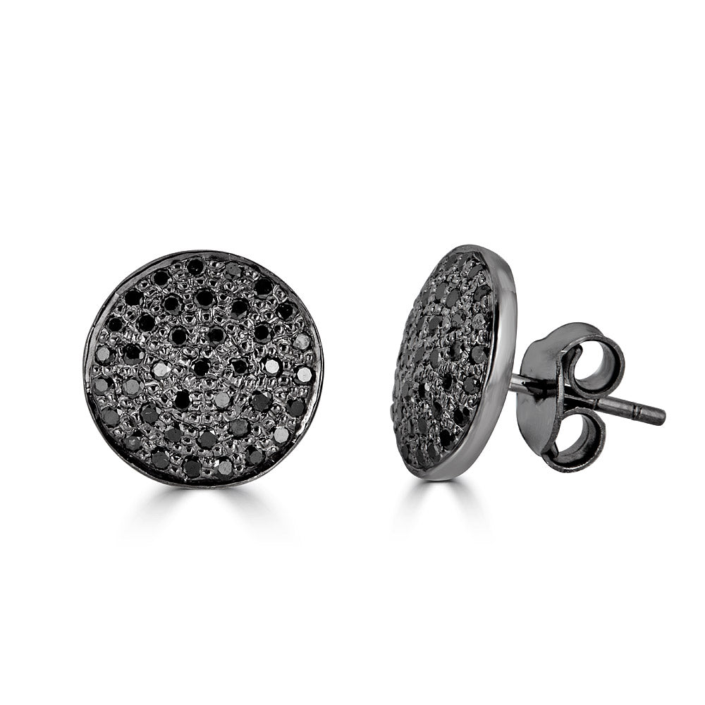 Large Round Pave Black Diamond Studs