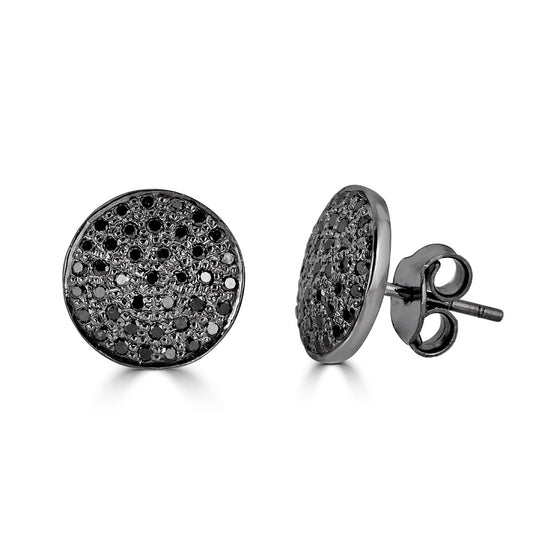 Large Round Pave Black Diamond Studs