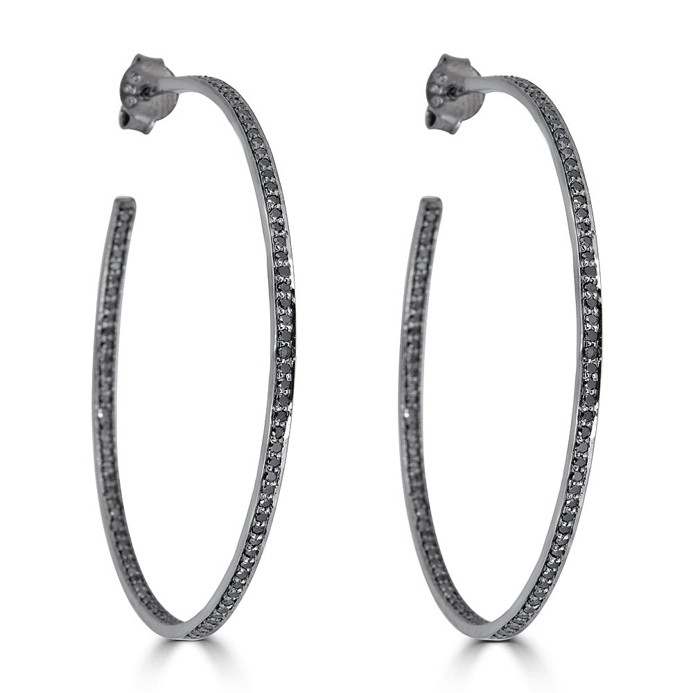 Round Black Diamond Post Hoop