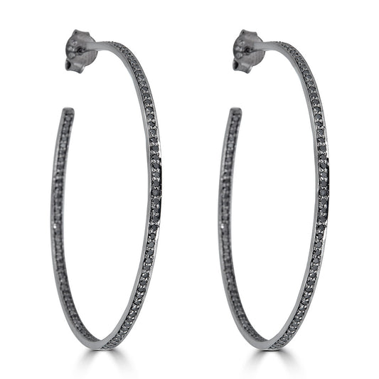 Round Black Diamond Post Hoop