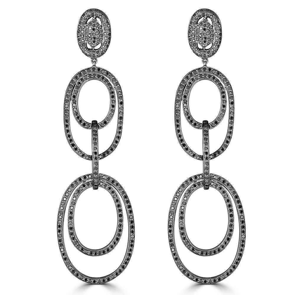 Black Diamond Two Tier Cutout Oval Earrings