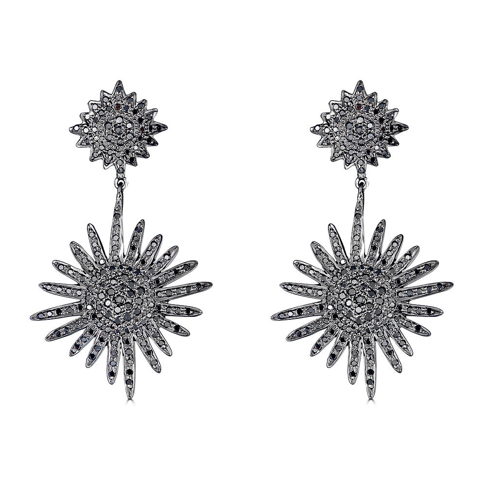 Black Diamond Snowflake Drop Earrings