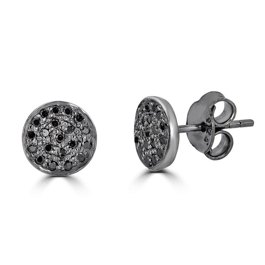 Small Round Pave Black Diamond Studs