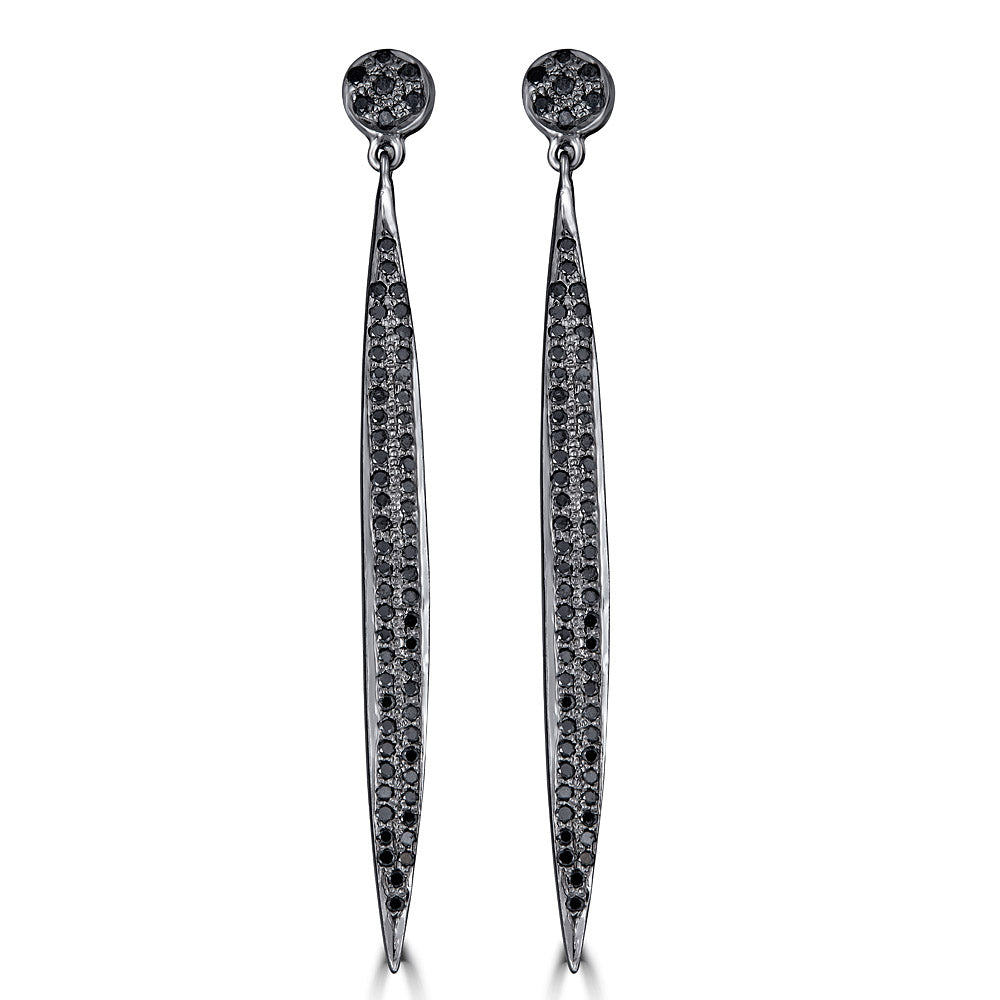 Black Diamond Long Bar Earrings