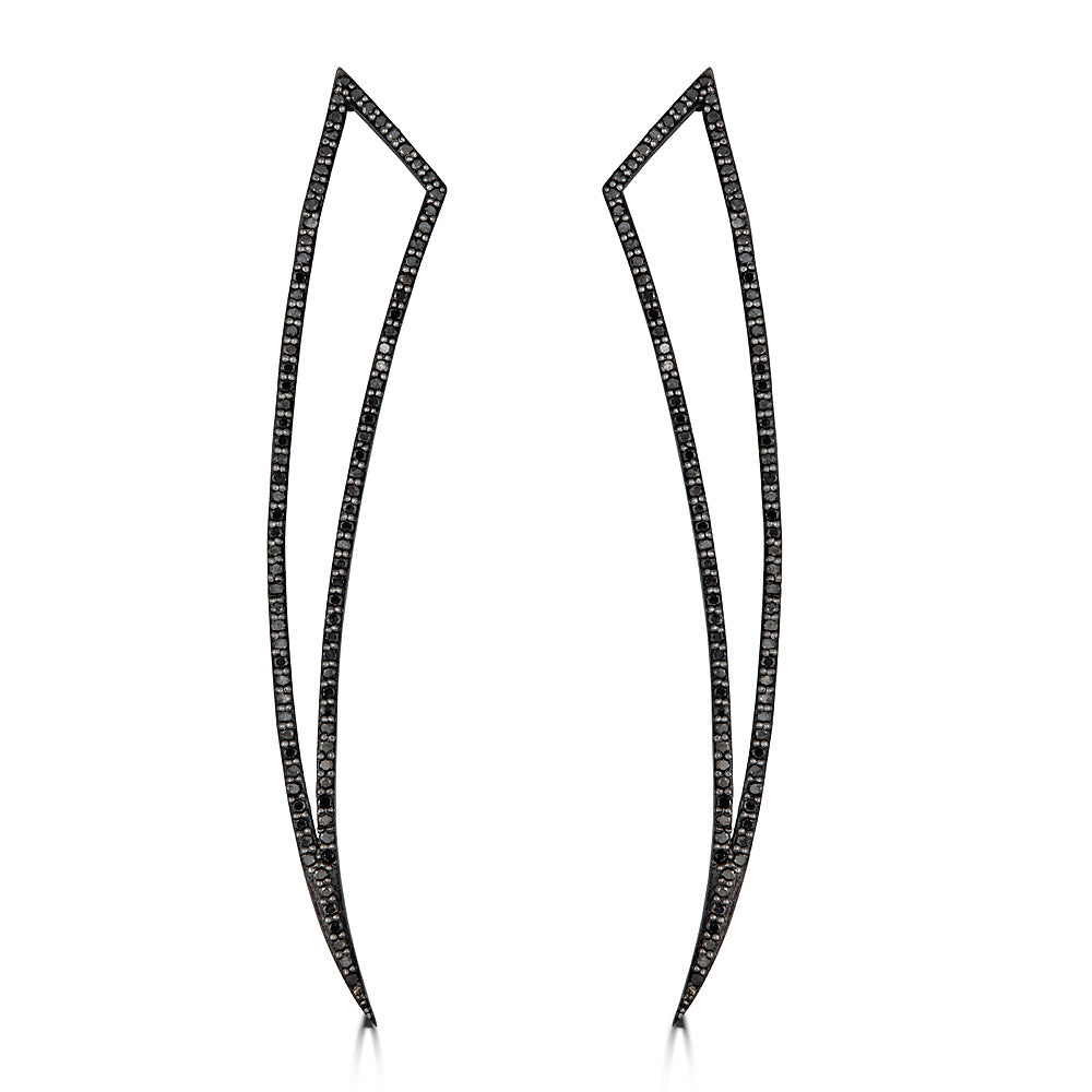 Black Diamond Long Pointed Cutout Earrings