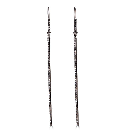 Black Diamond Thin Bar Earrings