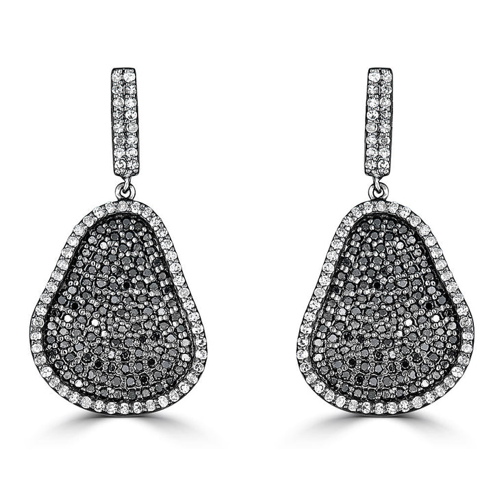 Black & White Diamond Organic Shape Drop Earrings