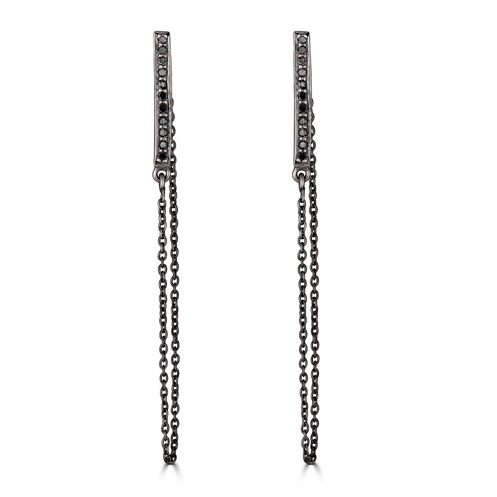 Black Diamond Bar Connection Chain Earrings