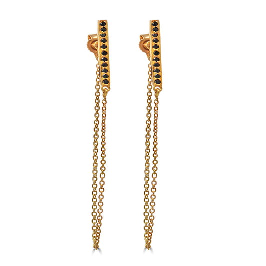Black Diamond Bar Connection Chain Earrings In Gold