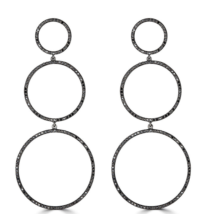 Black Diamond Three Circle Drop Earrings