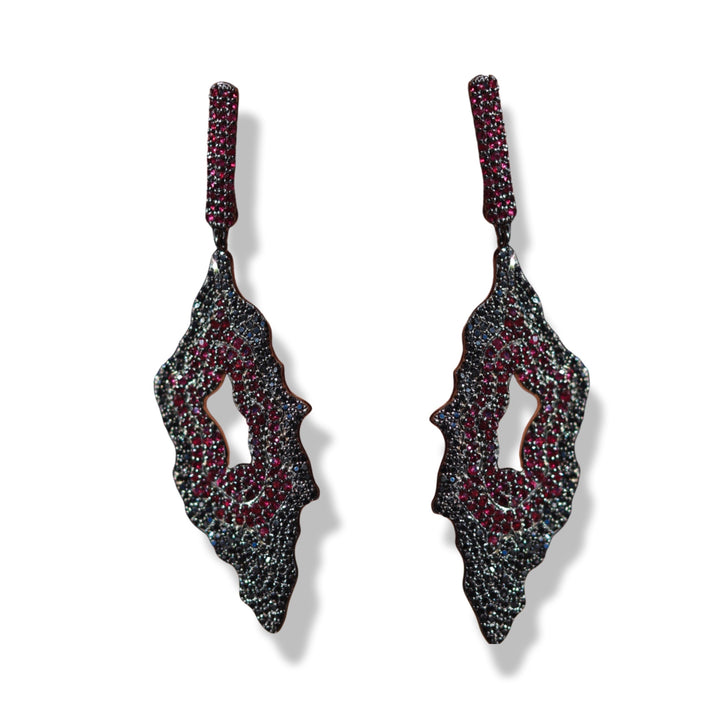 Black Diamond And Ruby Drop Earrings