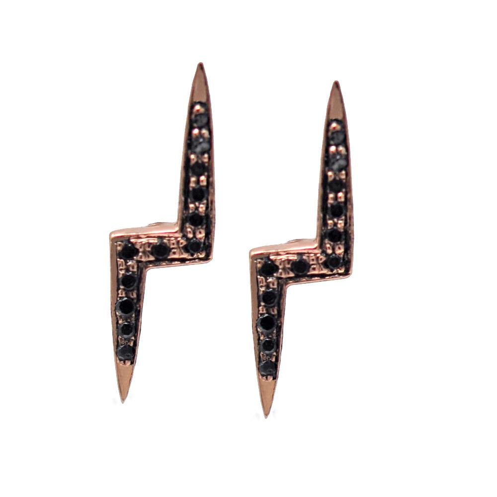 Black Diamond Lightning Bolt Stud Earrings In Rose Gold