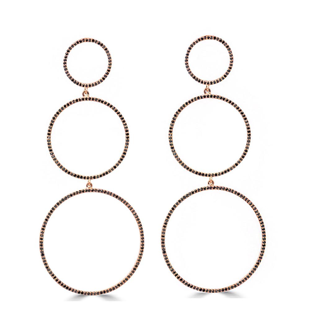 Black Diamond Three Circle Drop Earrings In Rose Gold