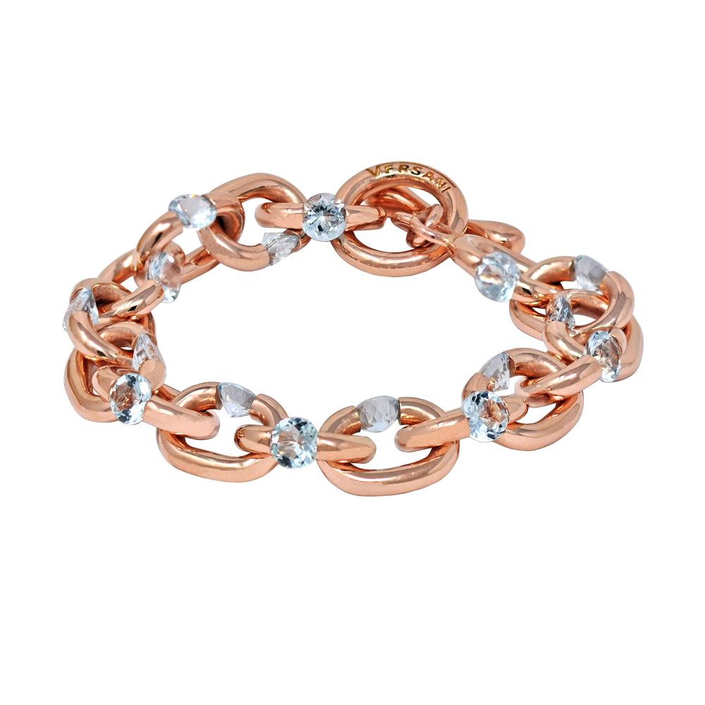 Large Aquamarine Rose Gold Tension Link Bracelet