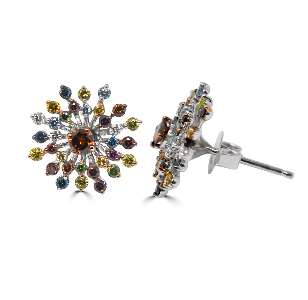 Multicolored Diamond Flower Earrings