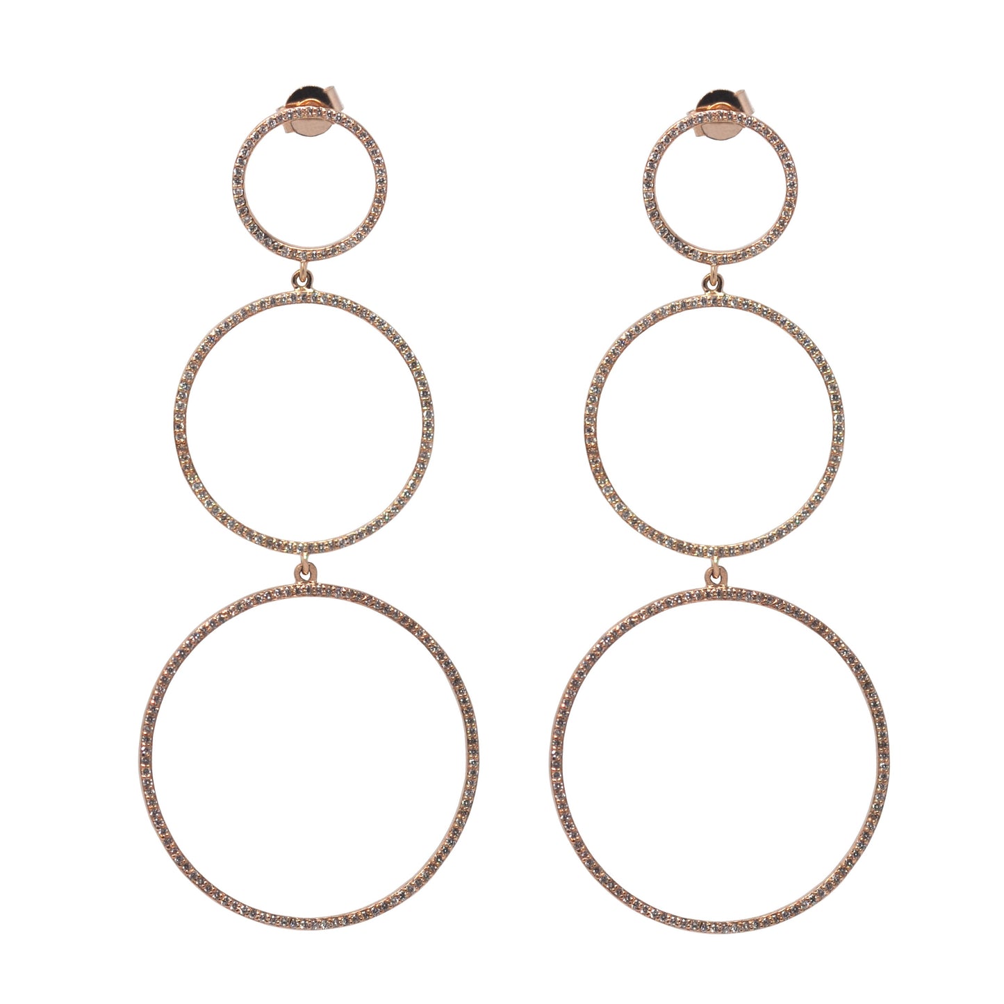 White Diamond Three Circle Drop Earrings