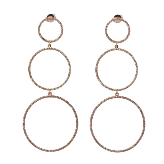 White Diamond Three Circle Drop Earrings
