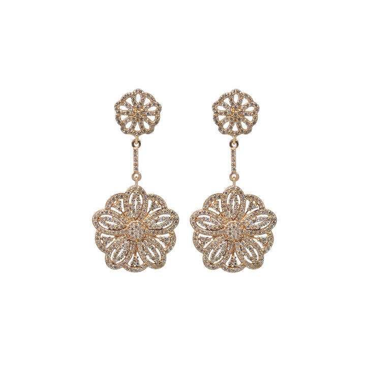 White Diamond Flower Drop Earrings