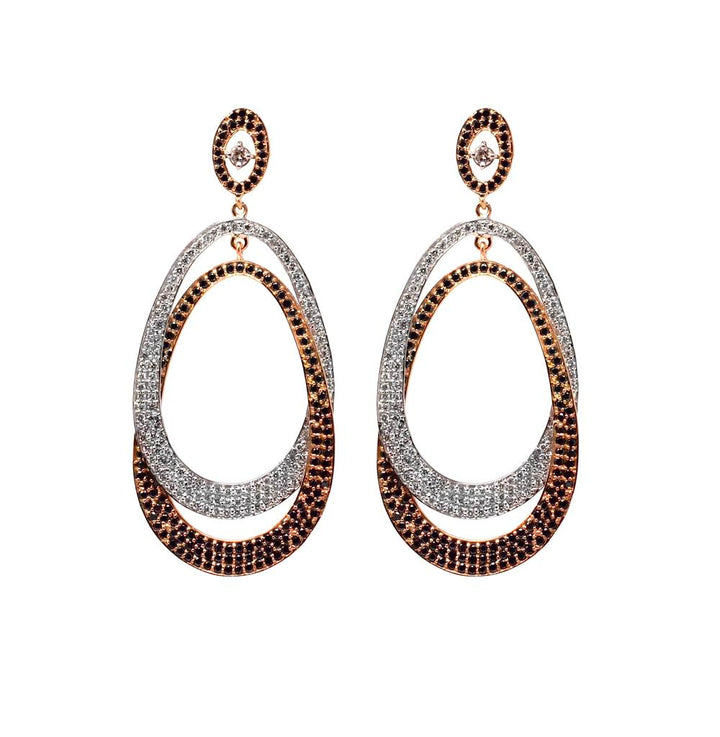 White And Black Diamond Double Teardrop Earrings