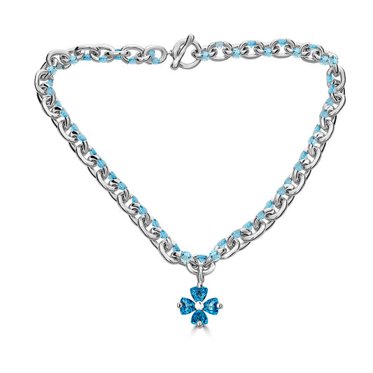 Gemstone Tension Necklace With Flower Pendant