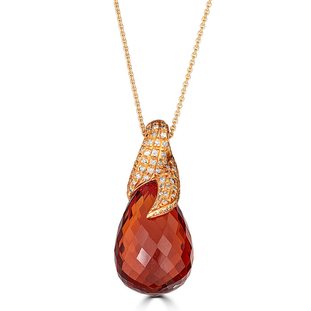 Diamond Citrine Teardrop Pendant Necklace