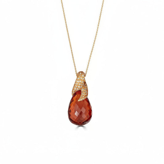 Diamond Citrine Teardrop Pendant Necklace