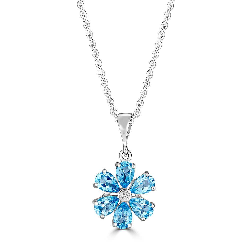 Gemstone Flower With Center Diamonds Pendant Necklace