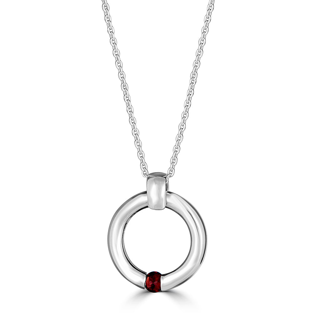 Round Tension Gemstone Pendant Necklace