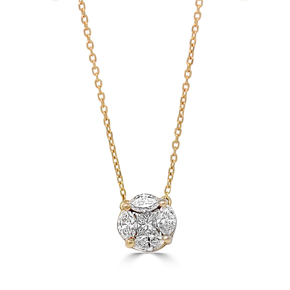 White Diamond Round Illusion Pendant Necklace