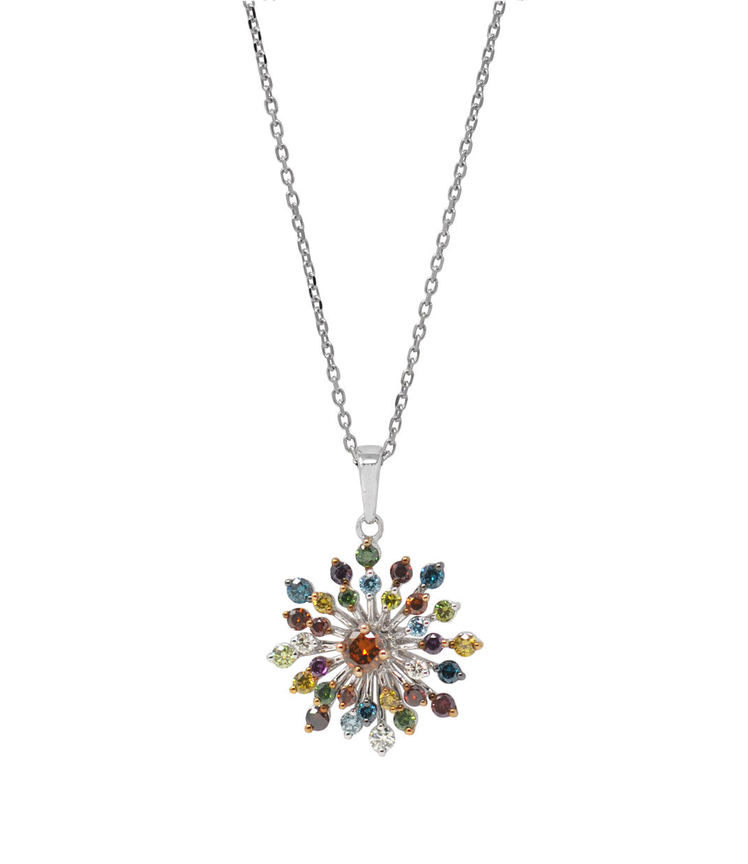 Multicolored Diamond Flower Pendant Necklace