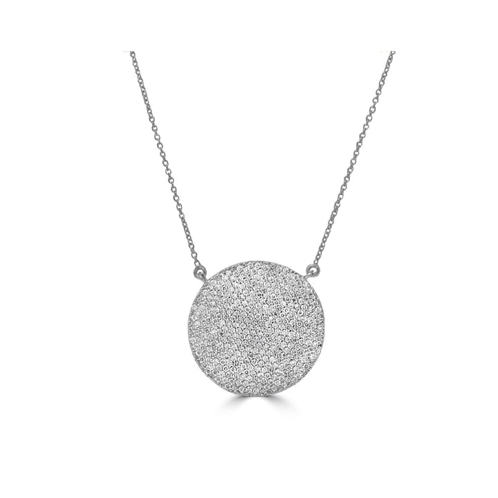 Large White Diamond Disc Pendant Necklace