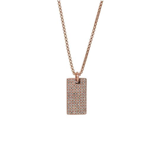 White Diamond Tag Pendant Necklace In Rose Gold